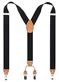 Men’s Y-Back 4 Metal Clip Elastic Wide Suspenders Perfect For Both Casual&Formal (Black)