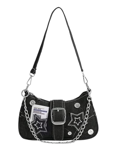 Verdusa Women's Star Buckle Underarm Shoulder Bags Retro Y2k Metal Chain Top Handle Crescent Bag