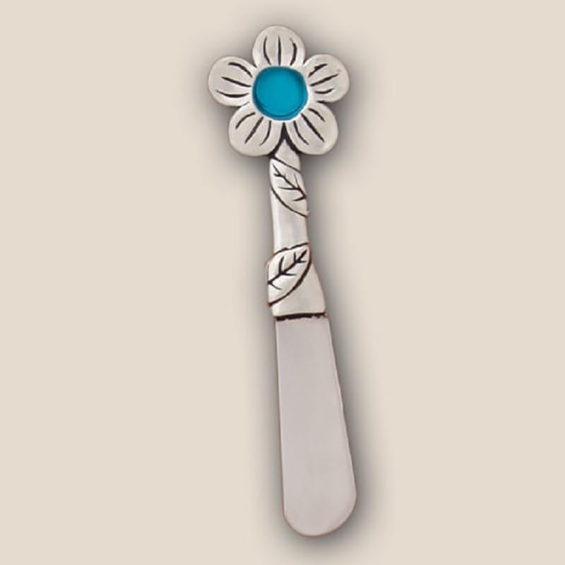Basic Spirit Butter Spreader Knife Turquoise Flower Seaglass Pate, 4.5 Inch Length, Soft Cheese Kitchen Gadgets