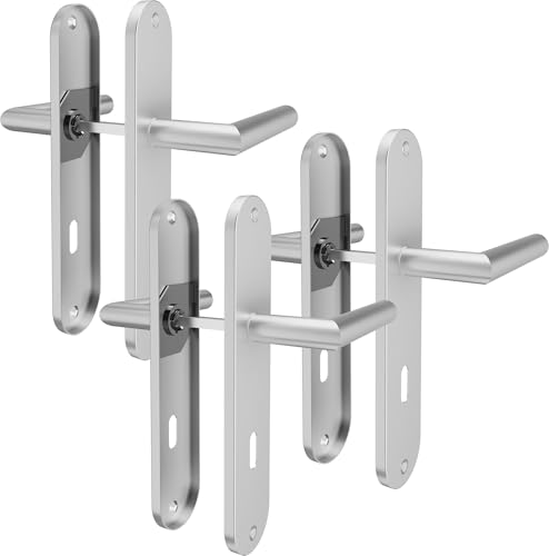 AwmnSrman Türgriffe Innentüren Türklinke Türbeschlag Drückergarnitur Zimmertür Garnitur 72MM-BB-Buntbart Set 3er-Set Moderne Edelstahl 6 Türklinken & 6 Langschilder