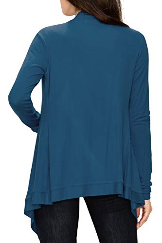 Image of Lock and Love Women's Draped Front Open Asymmetrical Cardigan - Casual Long Sleeve Lightweight Duster