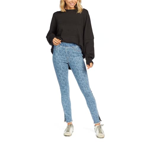 Mud Pie Jetta Zipper Womens Jeans, Large, Blue Leopard