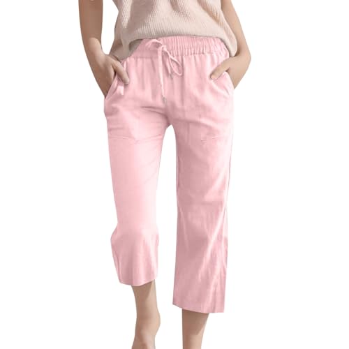 Kids Girls Cropped Casual Pants High Elastic Waist Wide Leg Drawstring Capris Trousers with Pocket Summer Sport Pants