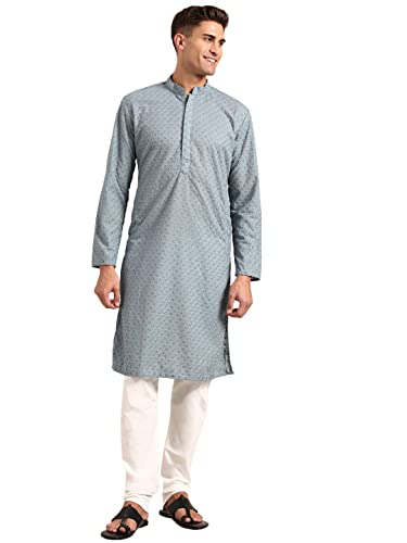 Image of Rajubhai Hargovindas Men Pure Cotton Chikankari Embroidered Straight Kurta