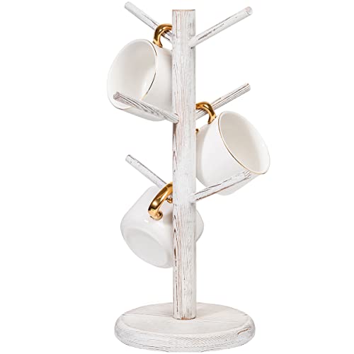 Dorhors Mug Holder Tree,Coffee Cup Holder with 6 Hooks, Wood Mug Rack for Counter,Coffee Bar Accessories and Orgnizer Station