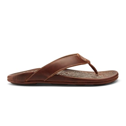 OLUKAI Mekila Men's Beach Sandals, Full-Grain Leather Flip-Flop Slides, Compression Molded Footbed & Comfort Fit, Enhanced Grip Soles4