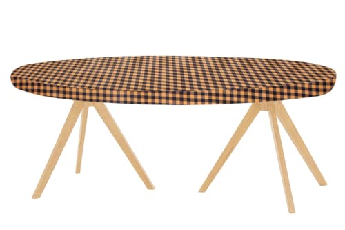 Image of The Furnishing Tree Elastic Oval Dining Table Cover WxL 35x63 in Inches Polyester Checkered Pattern Brown