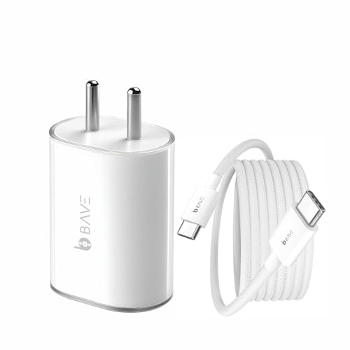 Image of BAVE 45W PPS PD 3.0 Fast Charger with Type-C to Type-C Cable | Compatible with Nothing Phone 3a, 3a Pro, 2a, 2, 1 & CMF Phone 1 | USB-C Power Adapter with Power Delivery Support | White
