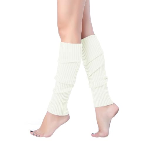 THE WHITE SHOP Leg Warmers for Women Winter Ribbed Knit Leg Warmers, 80s Toeless Ballet Leg Warmers for Girls Dance Leg Sleeves, Knitted Long Socks for Party Sports, Foot Warm Yoga Socks
