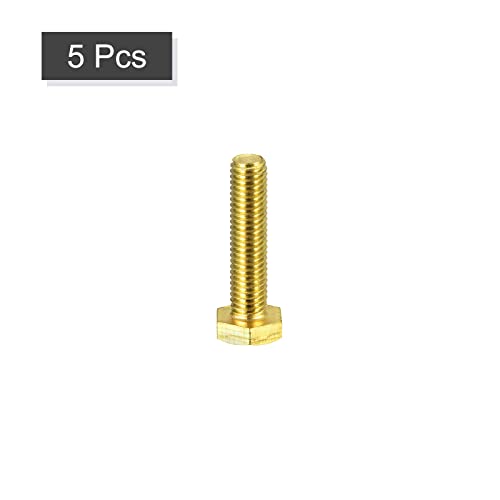 Image of uxcell Brass Hex Bolts, M8x35mm 5pcs Fully Thread Grade 4.8 Solid Brass Hexagon Head Bolt Machine Screws for Machinery