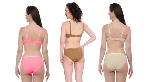 Image of Women's Cotton Blend Lingerie Set - Non-Wired Padded Bra with Mid-Waist Hipster Panty (Comfort Fit