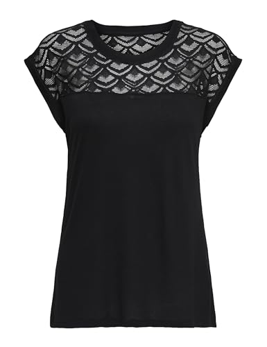 ONLY Damen Regular Fit T-Shirt onlNICOLE S/S Mix TOP NOOS 15151008, Einfarbig, Gr. 36 (Herstellergröße: S), Schwarz (Black)
