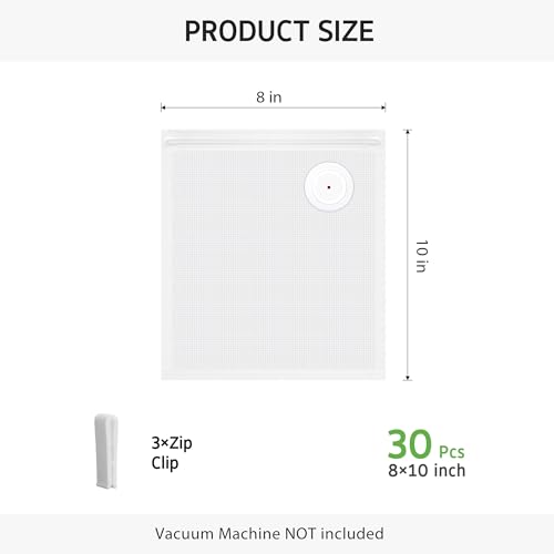 Image of Syntus 30 Reusable Vacuum Sealer Bags for Food, Small 8 inch x 10 inch Food Storage Zipper Bags with Air Valve BPA-free Leakproof Keep Food Freshness, Compatible with Compact Vacuum Sealers
