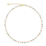 FUTIMELY Bohemia Green Beaded Beads Choker Necklace for Women,Simple Fresh Green Beaded Square Round Bead Choker Necklace Fashion Jewelry (Gold+Colored round bead)