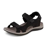 CUSHIONAIRE Pace Womens Sandals Comfortable Footbed with Soft Vegan Nubuck Leather Adjustable Strap Sandals Women | Durable Traction Outsole, 1.25-Inch Heel, BLACK 8.5