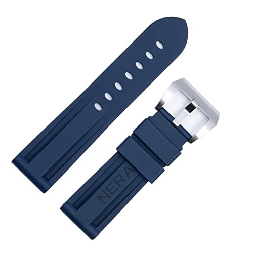 Bracelet de montre 24mm en caoutchouc fluoré bleu pour Panerai