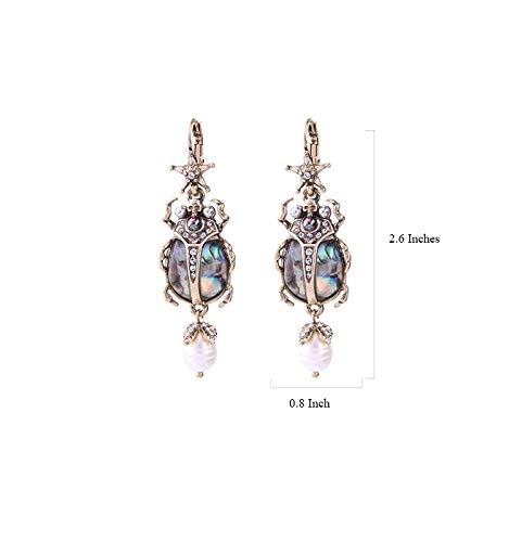 COLORFUL BLING Drop Dangle Earrings For Women - Vintage Jewelry For Women- Unique Beetle Bug Scarab Weird Earrings -Amazing Victorian Scarab Pearl Drop Jewelry - Fashion Abalone Shell Earring Gifts for Women 5