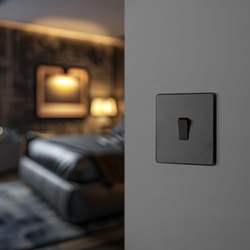 British General BG Electrical Single Wall Light Switch, 2 Way, Screwless Front Plate, Round Edges, Evolve, Matt Black, 20A, 16AX, PCDMB12B