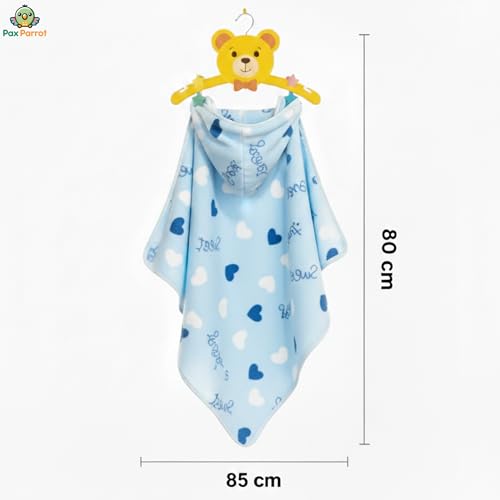 Image of Ultra-Soft Baby Hooded Blanket | Newborn Baby Wrapping |Coral Fleece Material Hypoallergenic | Towel Cum Blanket with Teddy Design (0-3Years) (Blue Bunny)