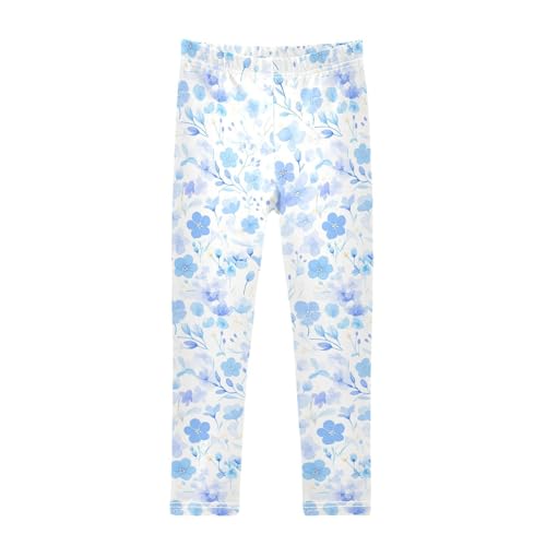 Watercolor Blue Cherry Blossom Kids Girl's Cotton Pants Stretchy Full Length Sweatpants Running
