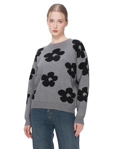 SDEER Women's Floral Print Pullovers Crewneck Loose Fit Sweater Tops Long Sleeve Knit Sweaters
