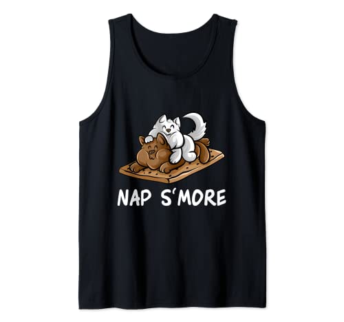 Nap S'more Marshmallow Camper Cat Camping Fogata S'mores Camiseta sin Mangas