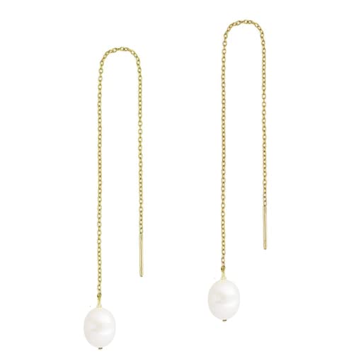 14K Gold Plated Pearl Threader Earrings for Women Long Chain Statement Jewelry for Bridal Wedding