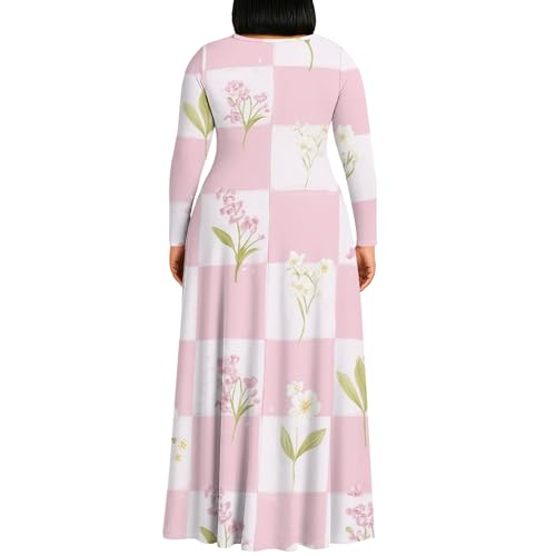 Image of PinkPatty Plus Size Maxi Dresses for Women Long Sleeve Crew Neck Sundress Casual Fall Dress with Pockets