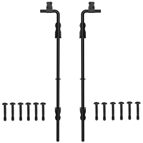 Image of Sdstone 24 Inch Heavy Duty Cane Bolt Gate Drop Rod Gate Ground Latch Hardware for Wooden Fences,Metal Gates Doors Stopper for Gate Ground (Black Finish,2 Pack)