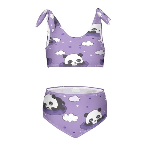 Image of Girls Swimsuits Set 2pcs Smile Dog Bathing Bikini Suits Tie Tankini