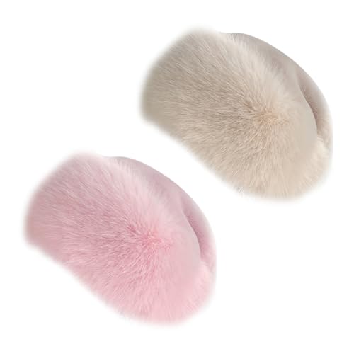 Faux Fur Hat with Elastic Warm Plush Faux Fur Hat for Women Winter Earwarmer Ski Cold Earmuff Ladies Winter - Beige,Pink