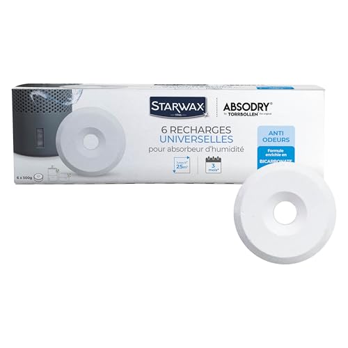 STARWAX - Tablettes Absorbeur d'Humidité x 6 - Evite les Moisissures - Anti-Odeur - Sans Colorant - Sans Parfum - 1 Recharge Traite 25m² durant 3 mois Environ