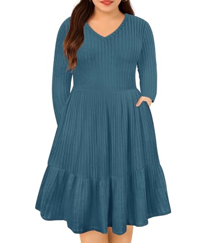 Image of RITERA Plus Size Dresses for Curvy Women Summer Spring Womens Dress V Neck Short Sleeve Casual Dress with Pockets XL-5XL