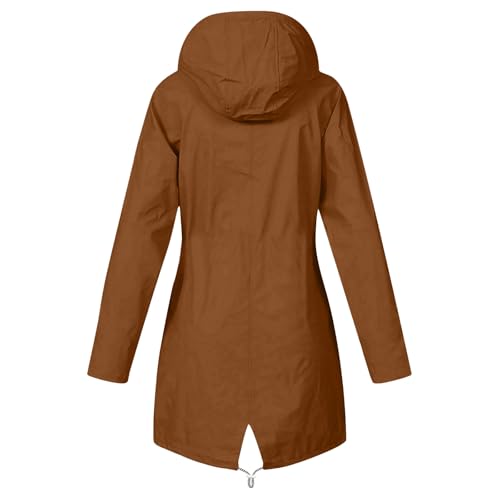 Womens Waterproof Rain Jacket Lightweight Hooded Raincoat Long Sleeve Zip Up Trench Coats Windbreaker with Pockets3