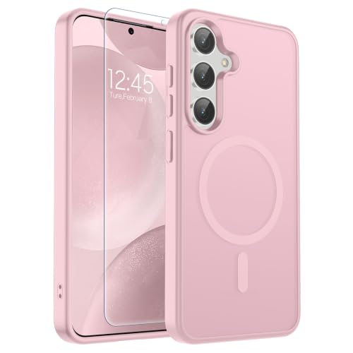 Image of SUPFINE Magnetic for Samsung Galaxy S24 Plus Case / S25 Plus Case with Screen Protector, (Built-in Magnets) (Military Grade Drop Protection) Slim Translucent Shockproof Phone Case,Pink