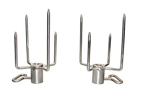 AKTIONA/Grillclub 2 Stück massive Edelstahl Fleischnadel/Fleischklammer für Grillgut Hähnchen etc. / für runde und eckige Grillspieße von ca. Ø 4-12 mm