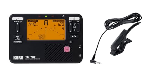 korg tm-70c tuner and metronome w contact mic sound out mode transpose mode and chromatic mode - black
