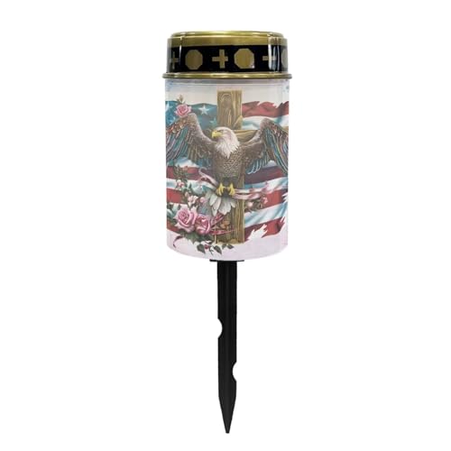 Image of Cemetery Lights for Grave,Eagle American Flag Waterproof Outdoor Solar Powered Flameless Cemetery Solar Lights Dustproof and Easy to Install