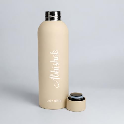 Image of AICA Personalized Name Stainless Steel Water Bottle -500ml - 12 Hrs Hot & 18hHs Cold (Cream) |Customised Gift For Man Woman Girl Boy