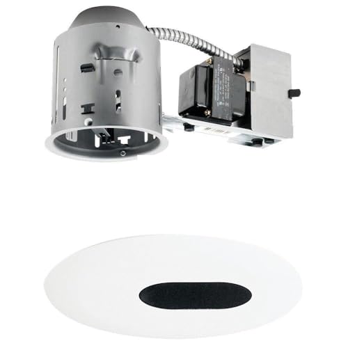Juno Lighting TC44R & 445-WH Combo 4-Inch Low-Voltage TC rated Remodel Recessed Housing with Adjustable/Downlight Slot Aperture Trim, White
