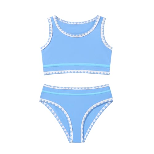 Image of Girls Bathing Suit Toddler Swimsuits 2 Piece Bikini Sets Round Neck Colorful Lace Teen Girls Swimwear 3-14T