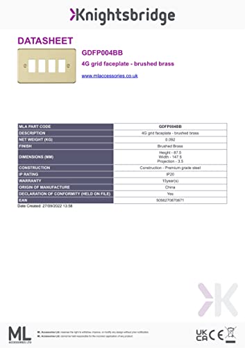 Knightsbridge 4G Grid faceplate - Brushed Brass - Image 2