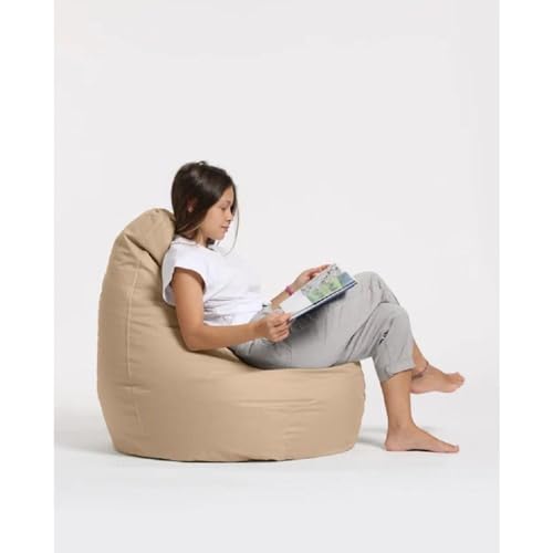 TRP Versatile Outdoor Bean Bag Chair with Unique Grooved Center & Pointed Back 31.5''H X 31.5''W X 13''D | Solid Mink Light Brown Color Comfy Durable All Seasons Soft Plush Cozy Fluffy Supportive