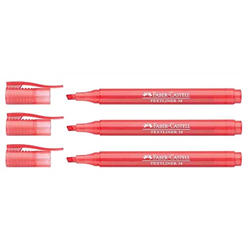 Surligneur TEXTLINER 38 Faber-Castell rouge lot de 3 pointe biseautée 1-4mm