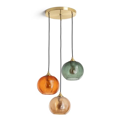 LEDKIA LIGHTING - Suspension Verre Tri Klimt | Design classique et élégant | 3 Abat-jour en Verre | Pour Ampoules E27 | Idéale pour Intérieur | Hauteur 1500 mm,...