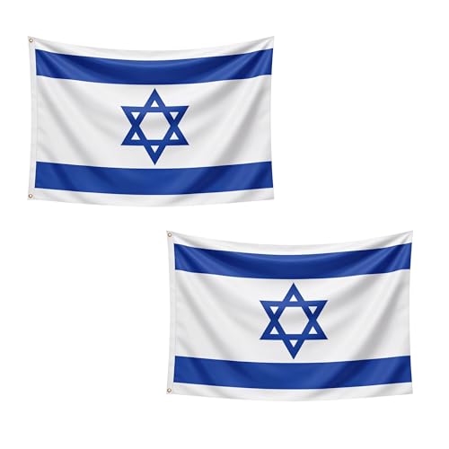2 Pcs Israel Flag 5ft x 3ft with Brass Eyelets Polyester Israeli Flag Banner for Independence Day Events Community Display Home & Garden Display