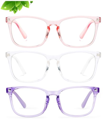 Image of KUGUAOK 3 Pack Kids Blue Light Blocking Glasses, Boys Girls Computer Gaming TV Glasses, Lightweight Eyeglasses Frame (Age 4 to 12)