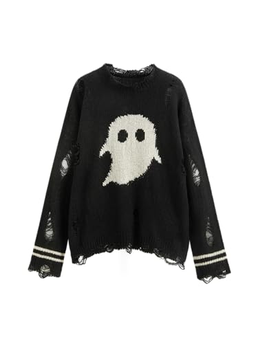CIDER Ghost Ripped Sweater Halloween Pullover Knit Top