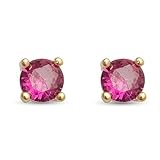 LUXENTER Pendientes de Plata De Ley 925 con Circonita Rubí acabados en Oro 18K. Color Rojo. Pendientes Pequeños. Joyas para Mujer -Modelo Otieno