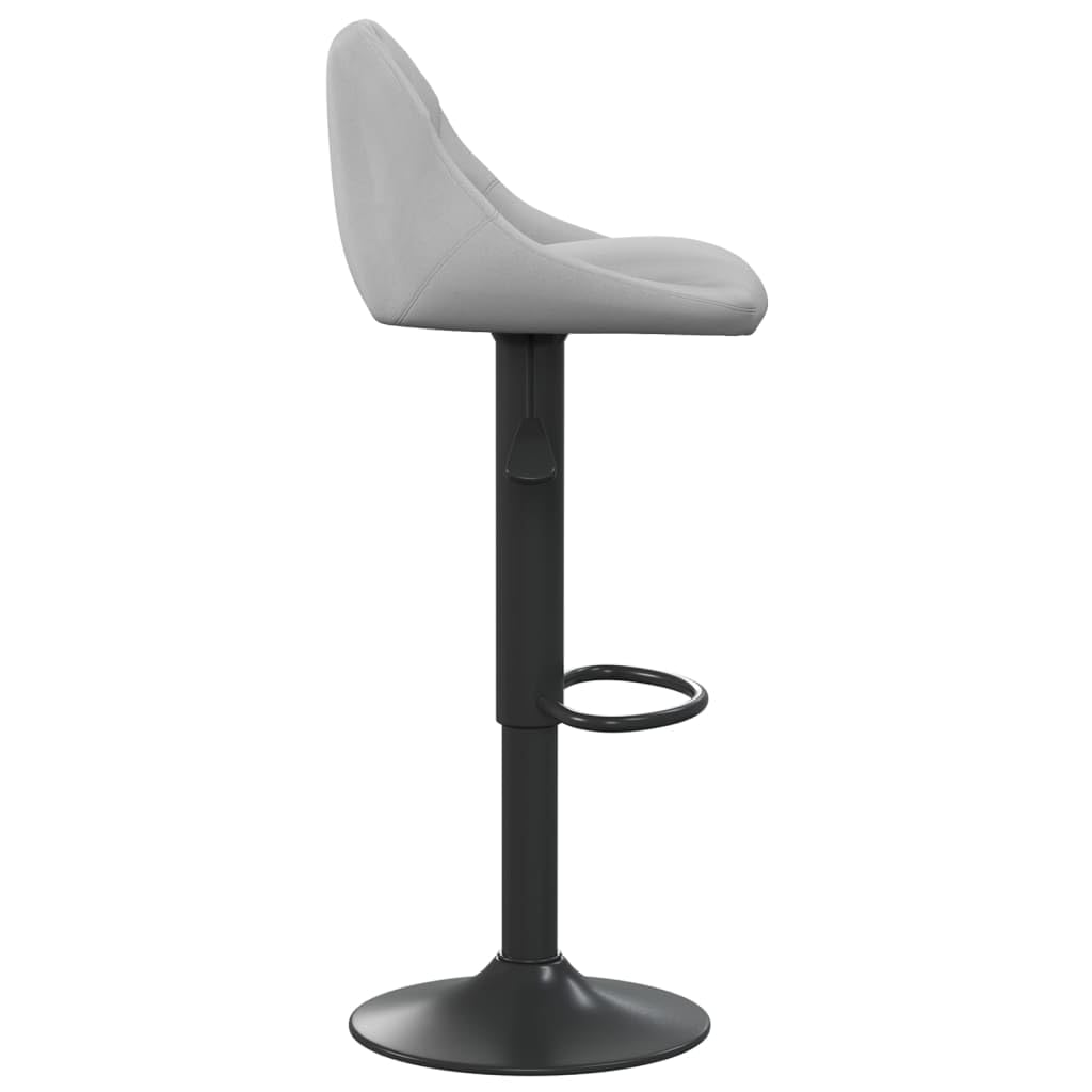 Taburete de bar con reposapiés, giratorio 360 grados, terciopelo gris claro, altura regulable con muelle de gas, estructura de acero con recubrimiento de polvo negro, carga máxima 110 kg